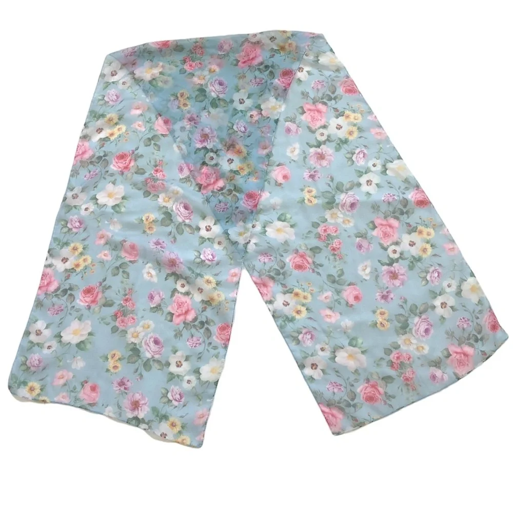 $15 or 2/$20 Vintage Pastel Blue Sheer Floral Oblong Scarf
